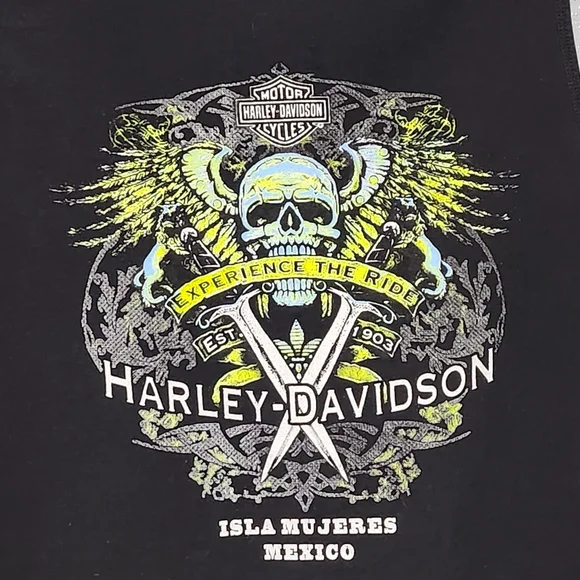 HARLEY DAVIDSON Mens Tank Top XL Black Biker Grunge Isla Mujeres Mexico - Picture 5 of 8